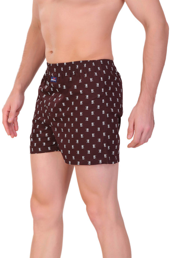 HiFlyers Men Printed Cotton Boxer Short Brown