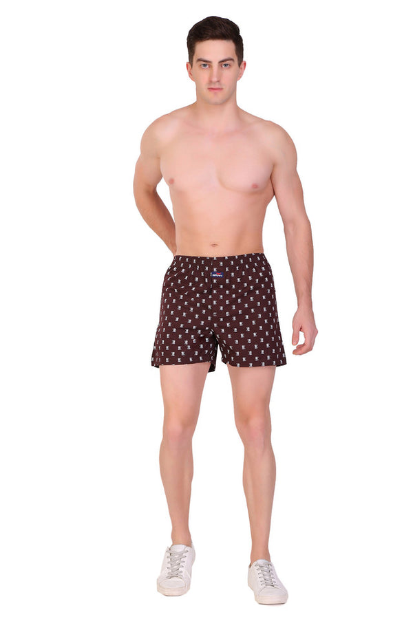 HiFlyers Men Printed Cotton Boxer Short Brown