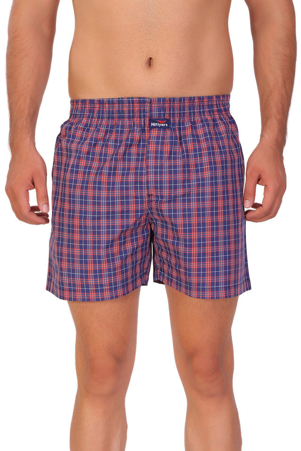 HiFlyers Men Checked Cotton Boxer Short Purple