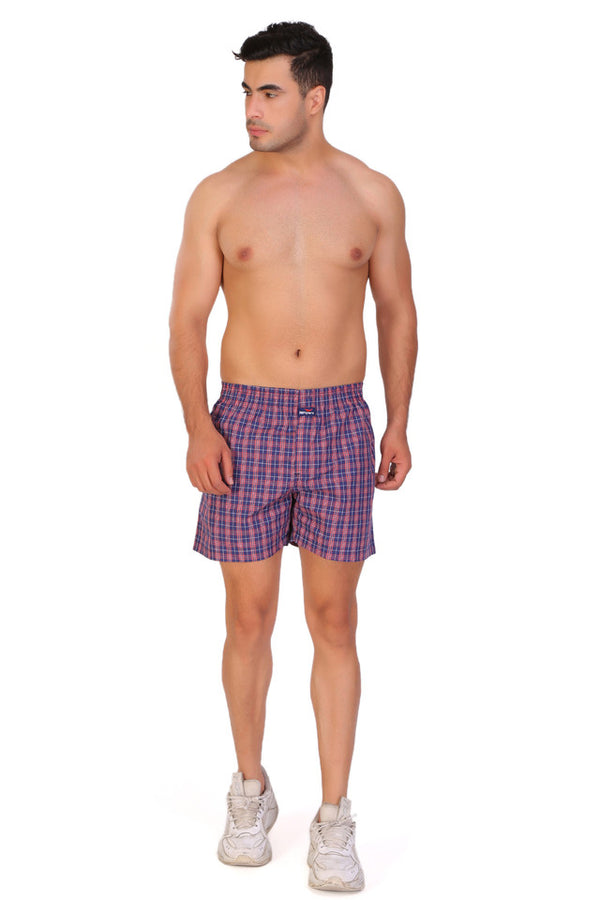 HiFlyers Men Checked Cotton Boxer Short Purple