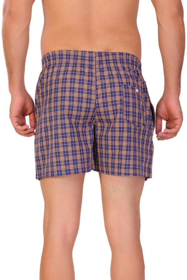 HiFlyers Men Checked Cotton Boxer Short Blue-Yellow