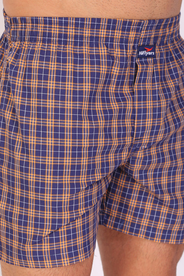 HiFlyers Men Checked Cotton Boxer Short Blue-Yellow