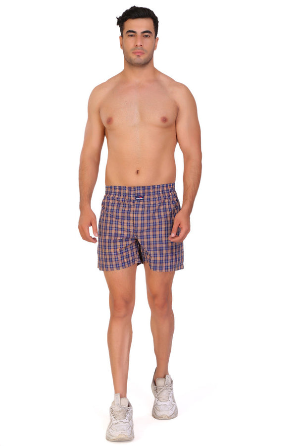 HiFlyers Men Checked Cotton Boxer Short Blue-Yellow