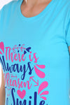 T.T. Women Slim Fit Printed Round Neck T-Shirt Aqua-Pink-Skin