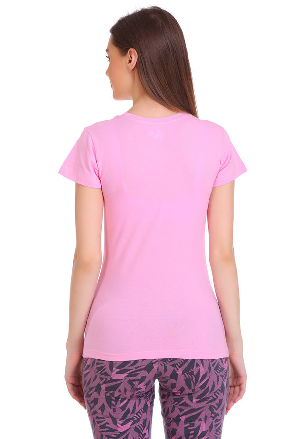 T.T. Women Slim Fit Round Neck Printed Tshirt Baby Pink