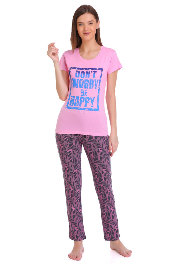 T.T. Women Slim Fit Round Neck Printed Tshirt Baby Pink