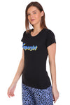 T.T. Women Slim Fit Round Neck Printed Tshirt Black
