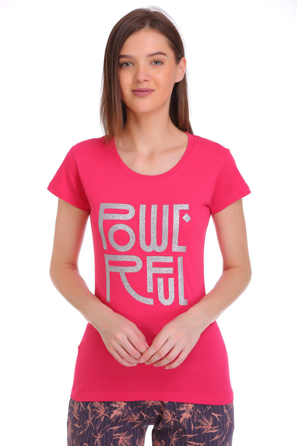 T.T. Women Slim Fit Round Neck Printed Tshirt Fuschia