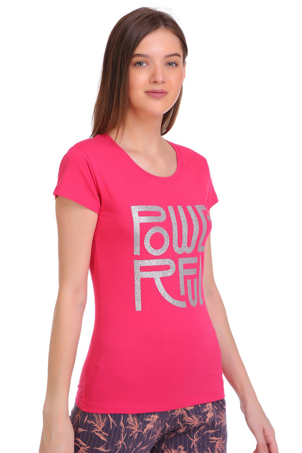 T.T. Women Slim Fit Round Neck Printed Tshirt Fuschia