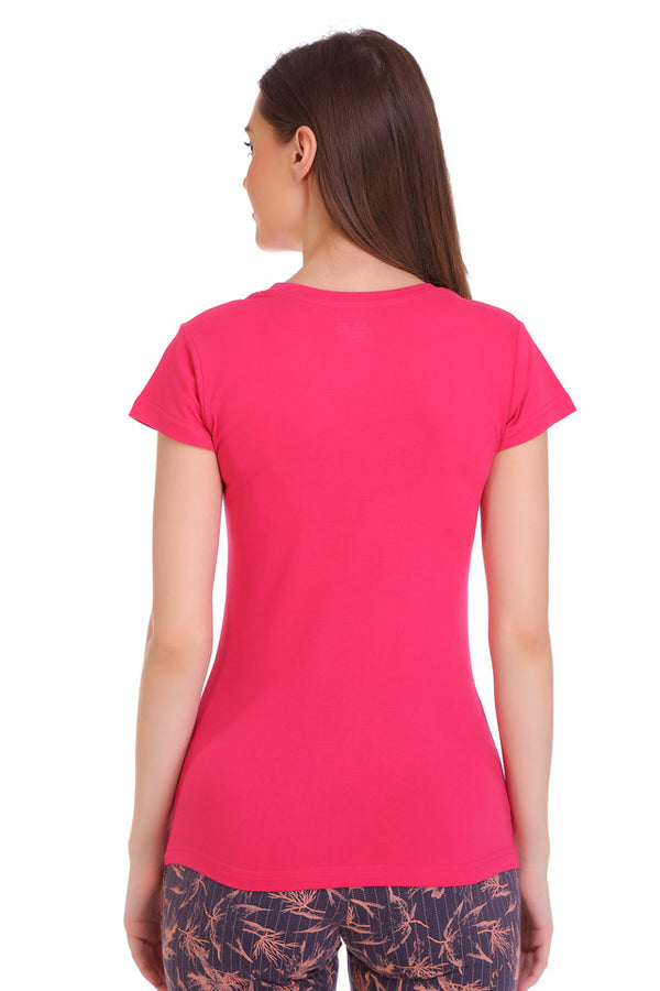 T.T. Women Slim Fit Round Neck Printed Tshirt Fuschia