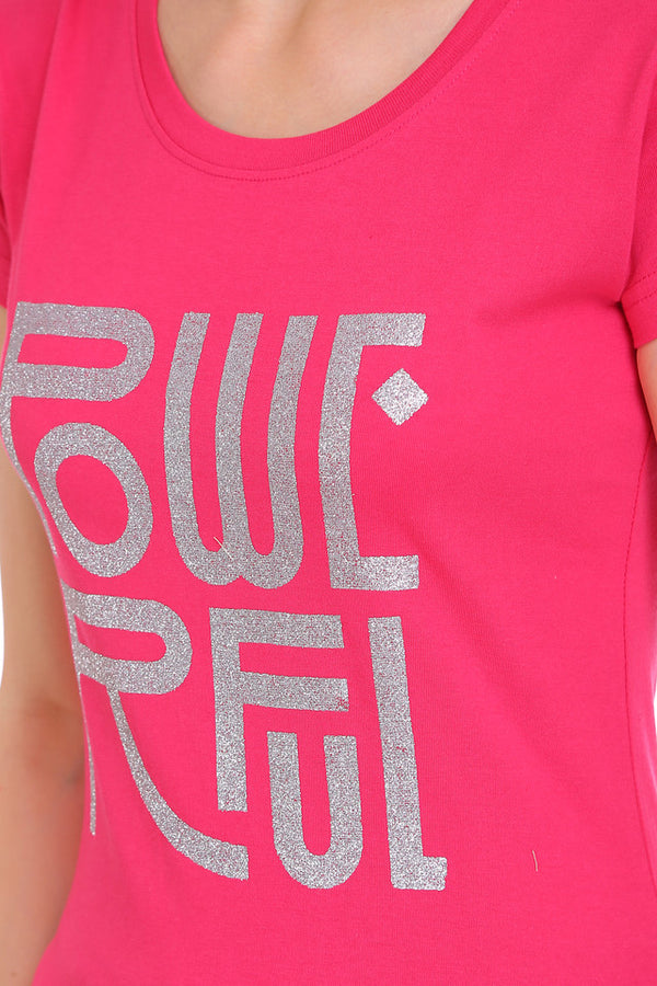 T.T. Women Slim Fit Round Neck Printed Tshirt Fuschia