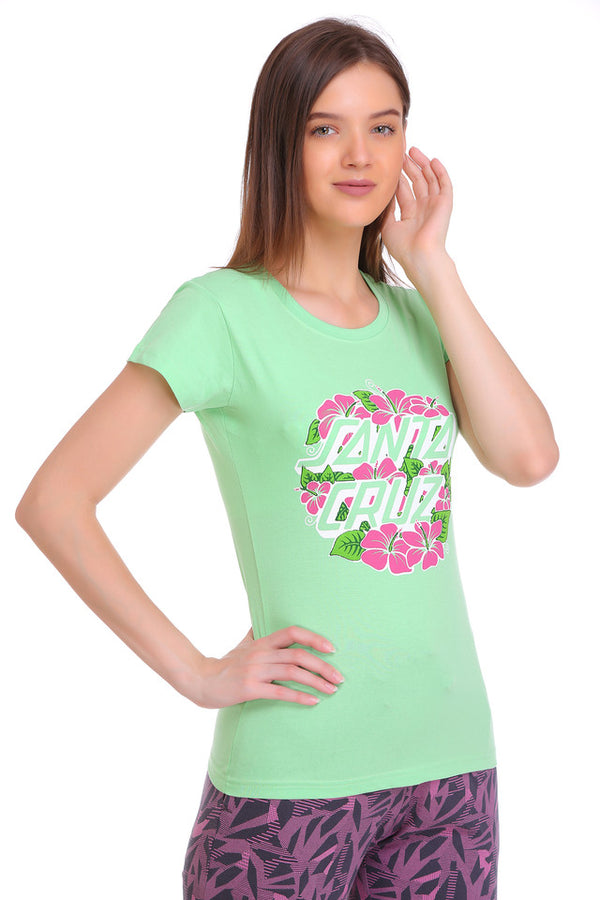 T.T. Women Slim Fit Round Neck Printed Tshirt Green