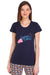 T.T. Women Slim Fit Round Neck Printed Tshirt Navy