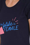 T.T. Women Slim Fit Round Neck Printed Tshirt Navy