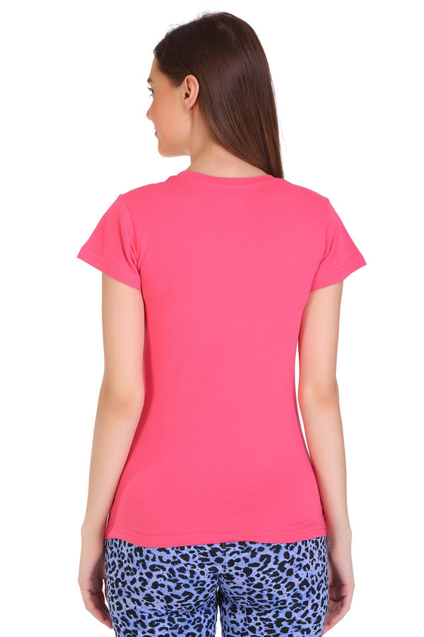 T.T. Women Slim Fit Round Neck Printed Tshirt Pink