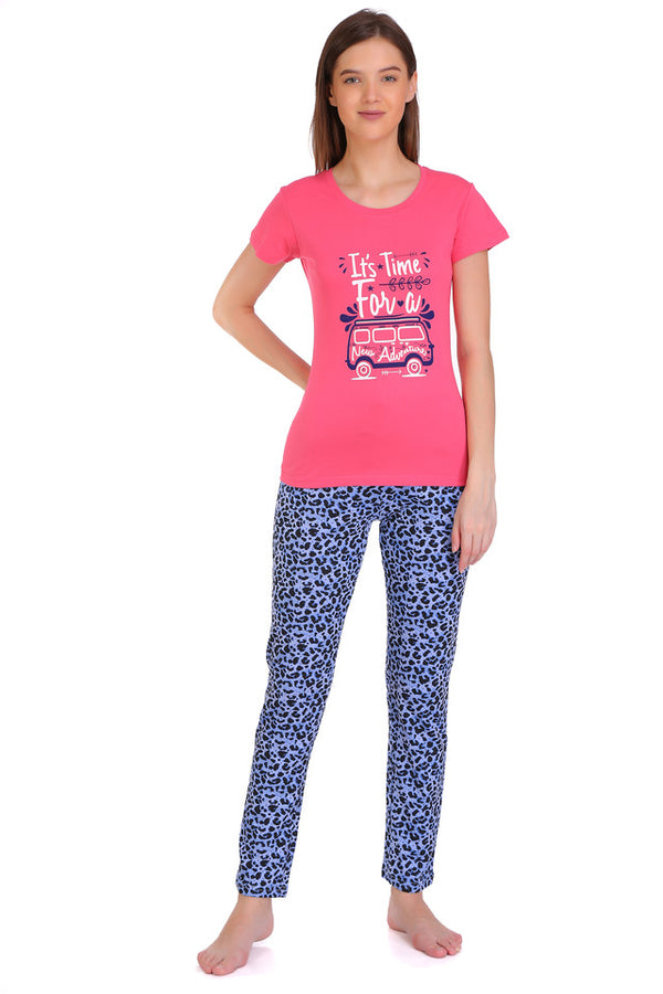 T.T. Women Slim Fit Round Neck Printed Tshirt Pink