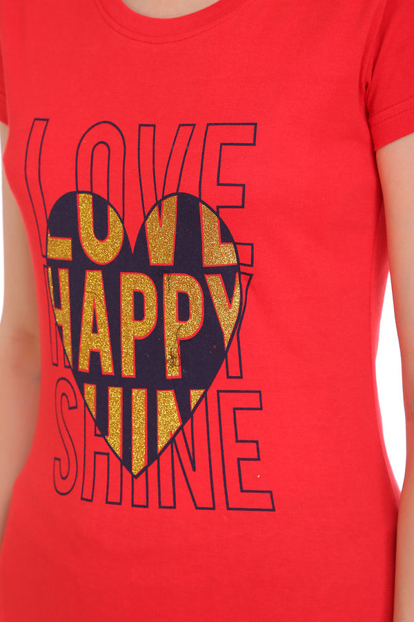 T.T. Women Slim Fit Round Neck Printed Tshirt Red