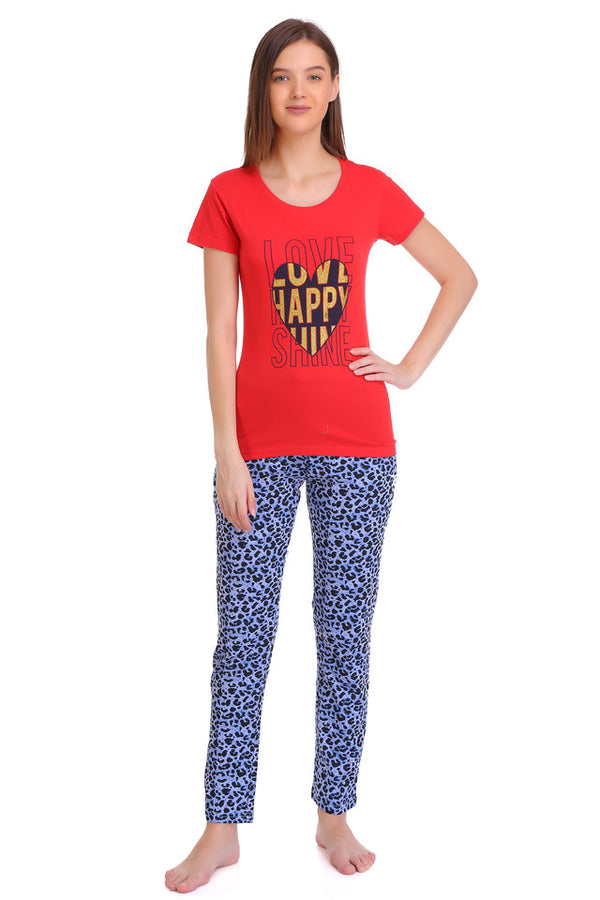 T.T. Women Slim Fit Round Neck Printed Tshirt Red