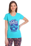 T.T. Women Slim Fit Round Neck Printed Tshirt Skyblue