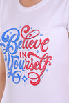 T.T. Women Slim Fit Round Neck Printed Tshirt White