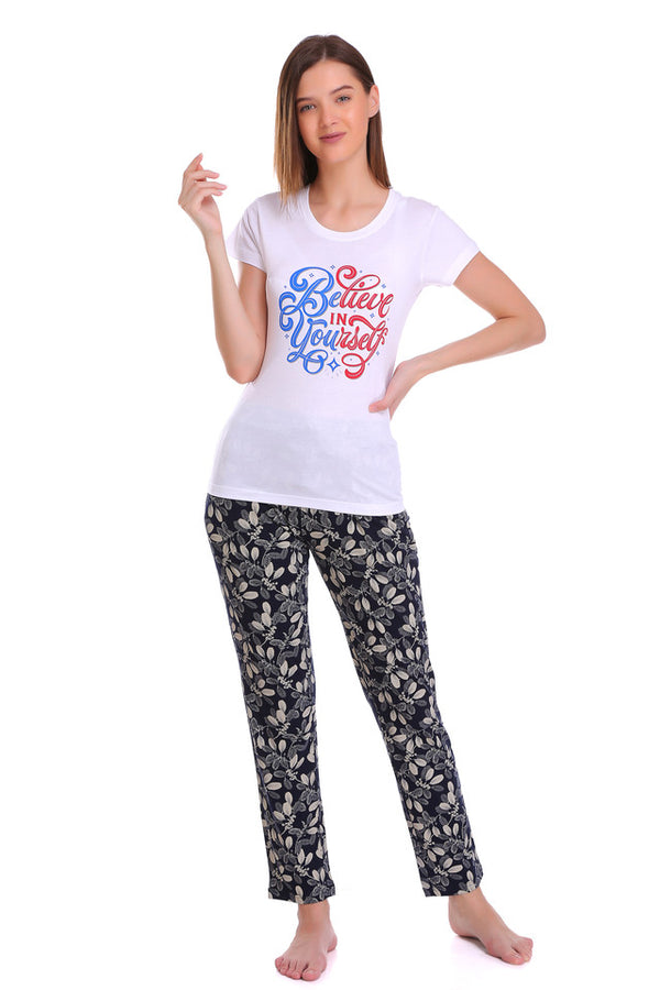 T.T. Women Slim Fit Round Neck Printed Tshirt White