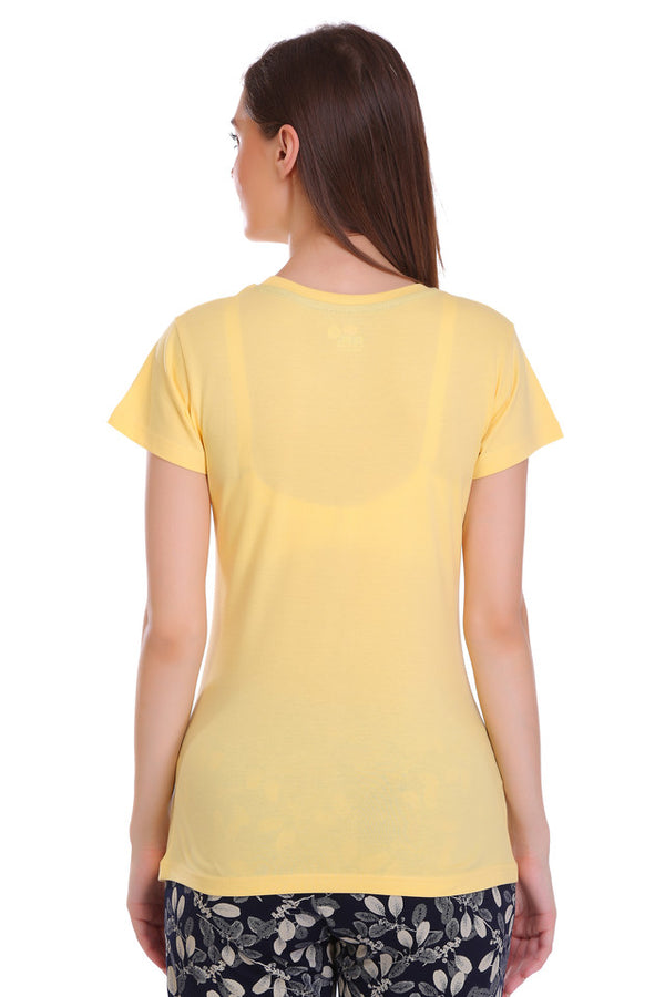 T.T. Women Slim Fit Round Neck Printed Tshirt Yellow