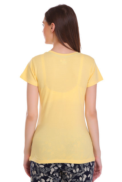T.T. Women Slim Fit Printed Round Neck T-Shirt Yellow-Green-Red