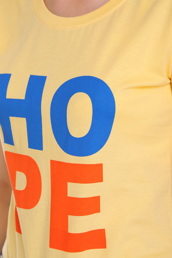 T.T. Women Slim Fit Round Neck Printed Tshirt Yellow