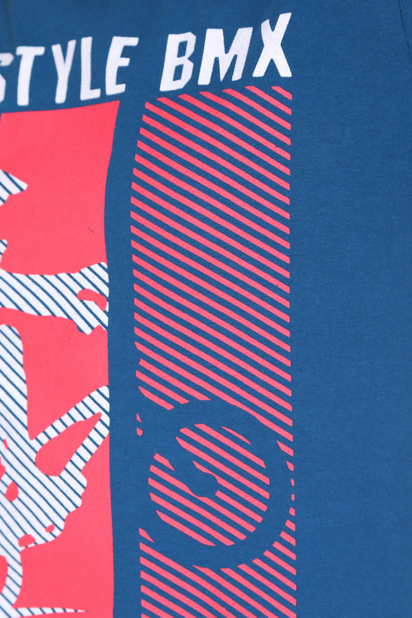 T.T. Men Slim Fit Printed Round Neck T-Shirt Teal Blue