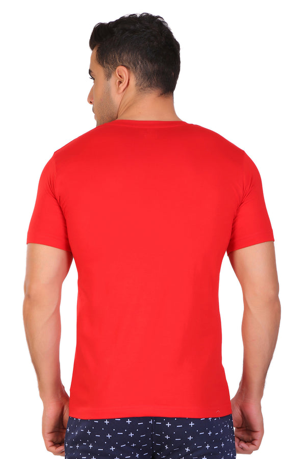 T.T. Men Slim Fit V-Neck T-Shirt Solid Pack Of 3 Red-Skin-Sky