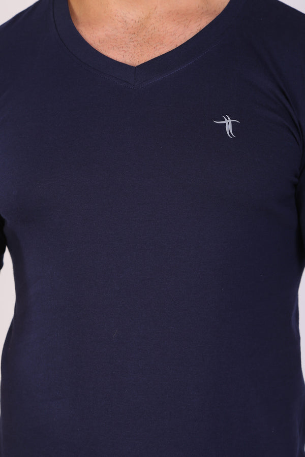 T.T. Men Slim Fit V-Neck T-Shirt Solid Pack Of 3 Navy-Trqs-Teal