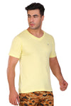 T.T. Men Slim Fit V-Neck T-Shirt Solid Pack Of 3 Maroon-Yellow-D.Brown