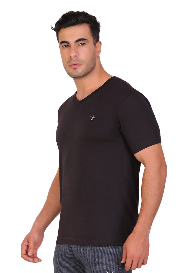 T.T. Men Slim Fit V-Neck T-Shirt Solid Pack Of 3 Brown-White-Black