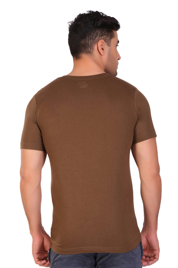 T.T. Men Slim Fit V-Neck T-Shirt Solid Pack Of 3 Brown-White-Black