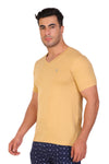 T.T. Men Slim Fit V-Neck T-Shirt Solid Pack Of 3 Red-Skin-Sky