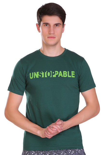 T.T. Men Slim Fit Printed Round Neck T-Shirt Black-White-Green