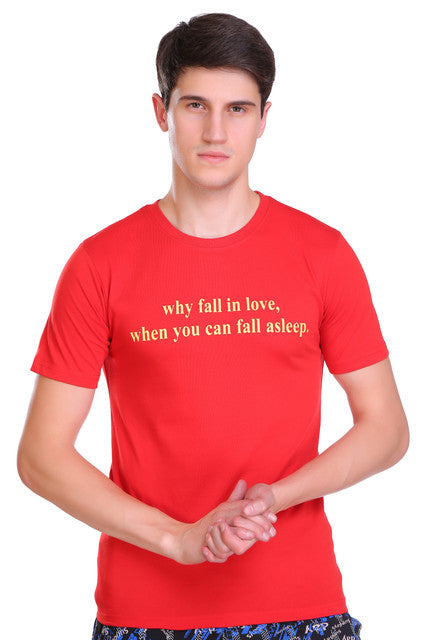 T.T. Men Slim Fit Printed Round Neck T-Shirt Yellow-Navy-Red