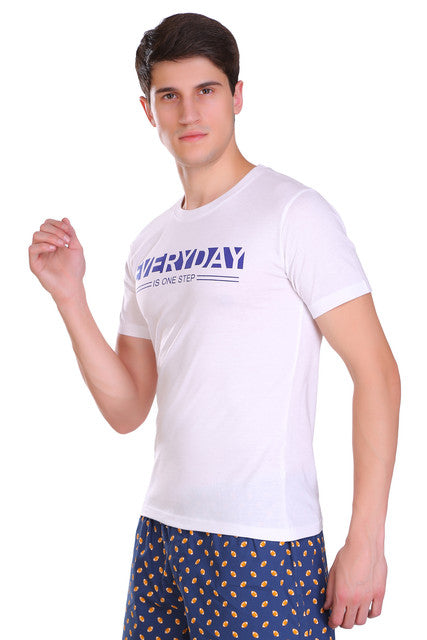 T.T. Men Slim Fit Printed Round Neck T-Shirt Black-White-Green