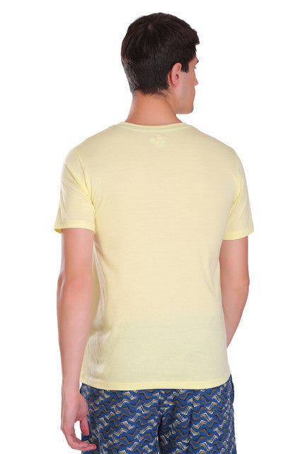 T.T. Men Slim Fit Printed Round Neck T-Shirt Yellow-Navy-Red