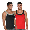 T.T. Men Pack Of 2 Solid Gym Vests Red-Black