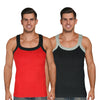 T.T. Men Pack Of 2 Solid Gym Vests Red-Black