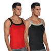 T.T. Men Pack Of 2 Solid Gym Vests Red-Black