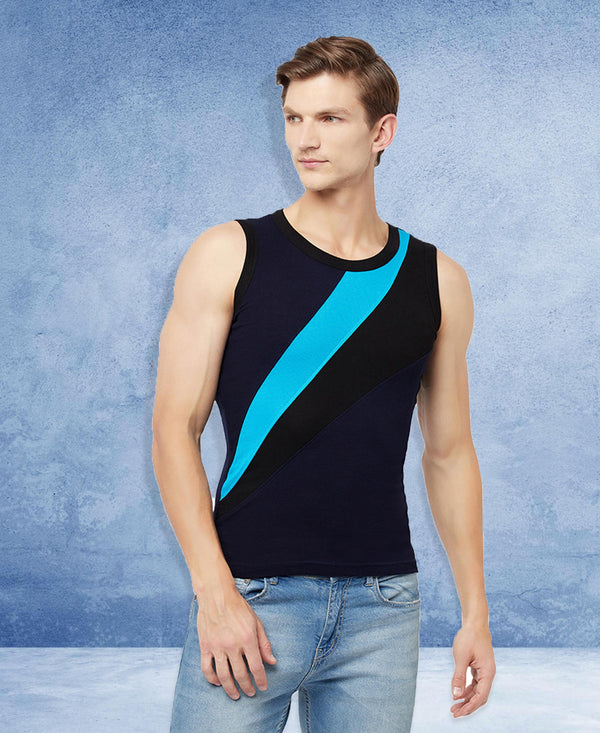 T.T. Men Designer Gym VestPack Of 2 Navy-Sky-Maroon-Navy