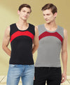 T.T. Men Designer Gym VestPack Of 2 Black-Red-Grey-Maroon