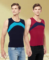 T.T. Men Designer Gym VestPack Of 2 Navy-Sky-Maroon-Navy