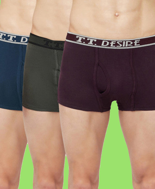 T.T. Mens Desire Fashion Top Elastic Trunk Pack Of 3 Olive-Purple-Blue
