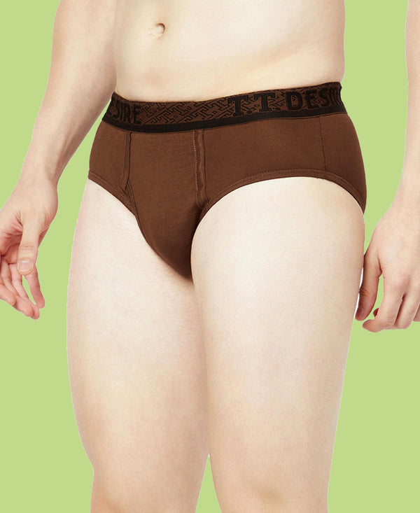 T.T. Mens Desire 100% Combed Cotton Front Open Brief Top Elastic Pack Of 4 Assorted