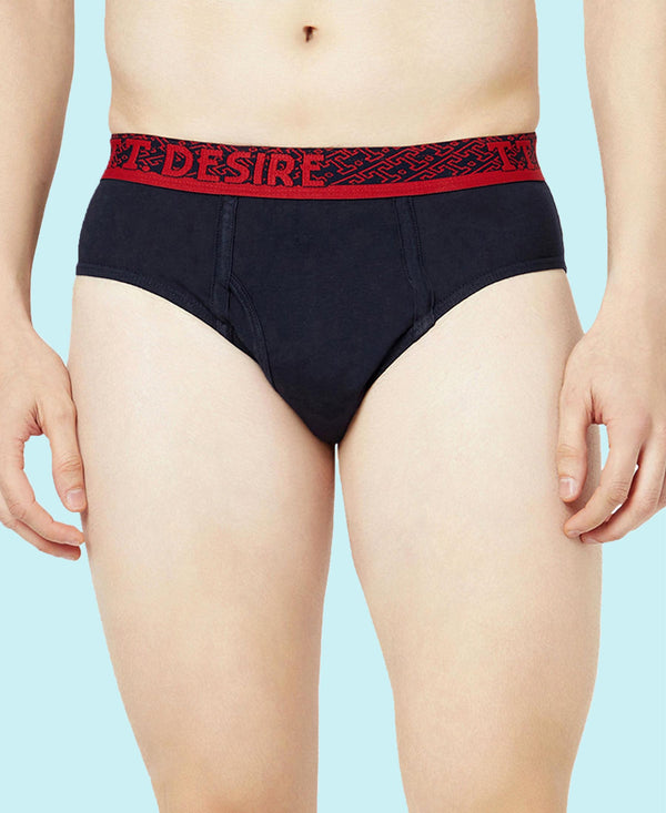T.T. Mens Desire 100% Combed Cotton Front Open Brief Top Elastic Pack Of 2 Navy-Anthra