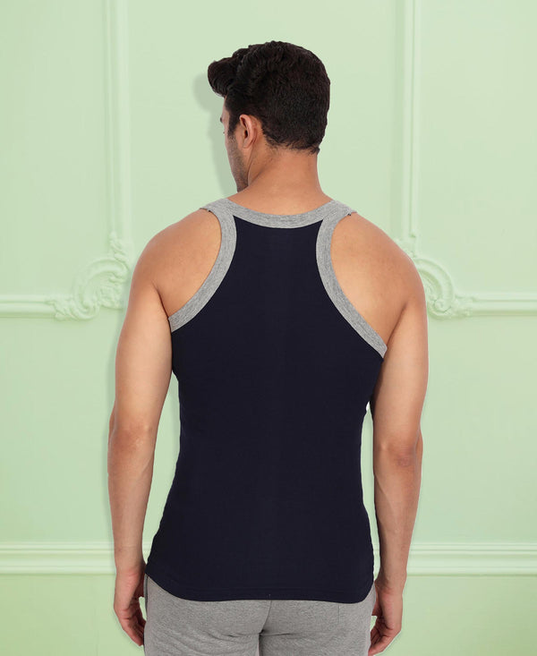 T.T. Men Titanic Pure Cotton Navy Gym Vest