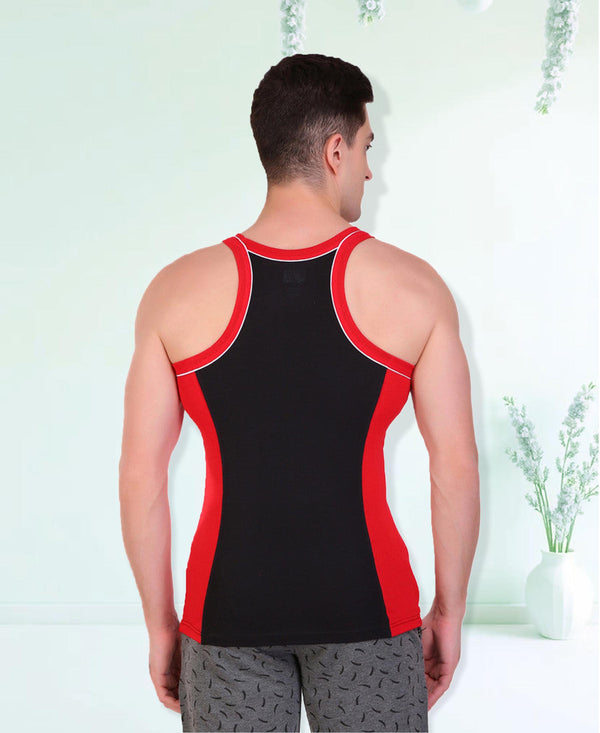 T.T. Men DesignerGym Vest Pack Of 2 Black-Red -Blue-Grey